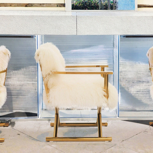 Modern Leisure-Style Cross Leg Mongolian Faux Fur Convertible <b>Chair</b> <b>High</b>-End Contemporary Dining Bedroom Home Office Hotel - Product Image 3