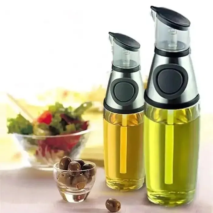 Garrafa de óleo para utensílios de cozinha, dispensador de vidro com medição precisa de 250ml e 500ml de azeite