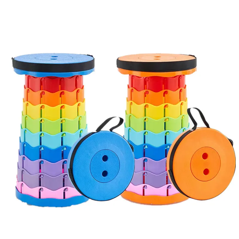 Wholesale Cheap Sturdy Custom Color Plastic Round Shape Outdoor Camping Portable Small Creative Collapsible Telescopic Stool