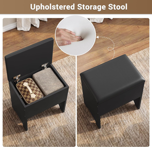 <strong>Corner</strong> Makeup <strong>Vanity</strong> Desk With Charging Station Lights Mirror and Storage Stool Makeup <strong>Table</strong> With Drawers Rotating Shelves Black - Product Image 6