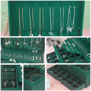 OEM Dark Green Velvet Jewelry Organizer Storage Box High Quality Eco Friendly Jewelry Case