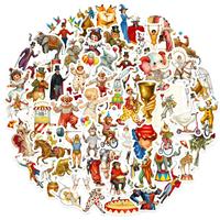 56 pegatinas de PVC impermeables estilo circo para decoración DIY de fundas de teléfono, cuadernos y botellas de agua