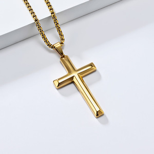 Collar de Joyería de Moda con Colgante de Cruz Simple Inclinada Lisa Chapada en Oro de Acero Inoxidable Cristiano para Hombre, Venta al por Mayor Religiosa - Product Image 5