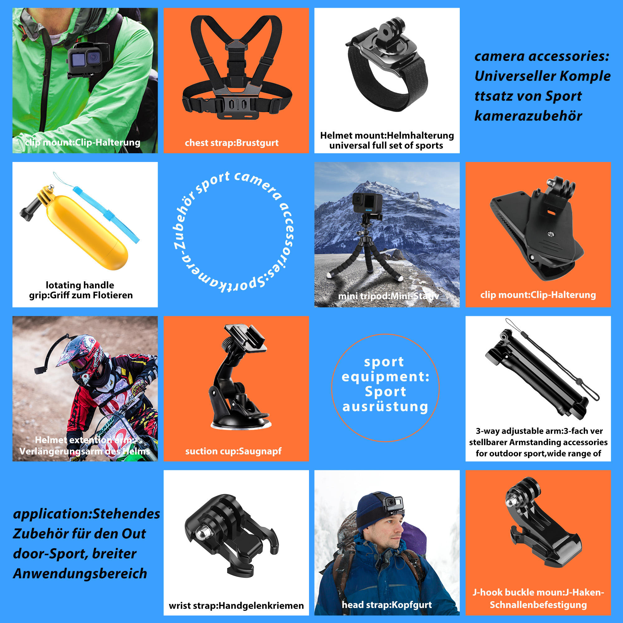 Sport Camera Accessories Kits Suitable for GoPro Accessories 65 In-1 Set Insta DJI Cycling Stand Chest Head with Phone Clip Set