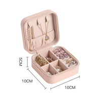 Boîte de rangement portable à fermeture éclair pour bijoux, forme carrée, en cuir, avec miroir, pour le voyage, pour organiser bracelets, bagues et bijoux