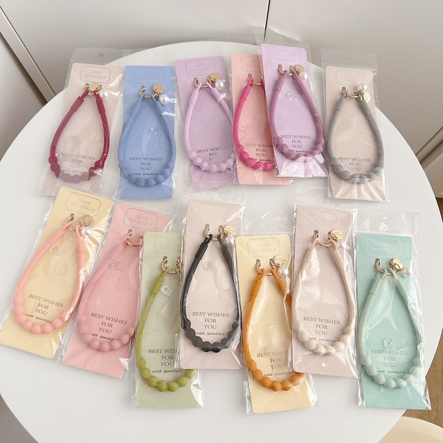 Solid-color Beaded Silicone Phone Lanyard with Original Soft-ring Strap Anti-loss Wristband Phone Wrist Lanyard Soft Silicone