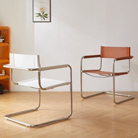 Chaises de salle à manger modernes en acier inoxydable, chaises à coussin souple en cuir brun pour restaurant, hôtel, maison, usage commercial