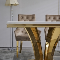 Table à manger rectangulaire blanche de style nordique moderne avec base en acier inoxydable argenté pour salon, maison, cuisine, parc