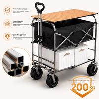 Chariot de marché pliable double couche rose avec table dédiée, idéal pour le camping, les marchés nocturnes et les événements commerciaux en extérieur, avec protection solaire intégrée