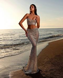 LM A628 Vestido Midi con Estampado de Leopardo, Elegante, Ajustado, con Borlas de Cristal y Pedrería, para Fiesta, Club Nocturno, con Mangas Abiertas, Fabricante de Ropa - Product Image 4