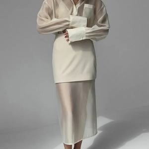 Ensemble Femme Chic et Tendance : Chemise à Revers Manches Longues et Jupe Taille Haute Patchwork – Nouvelle Collection Été pour Boutiques et Grossistes - Product Image 2