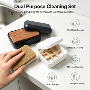 Boîte à <span class=keywords><strong>savon</strong></span> en bambou écologique avec éponge en fibre naturelle, <span class=keywords><strong>porte</strong></span>-<span class=keywords><strong>savon</strong></span> compostable pour la salle de bain, la cuisine et le nettoyage - Product Image 1