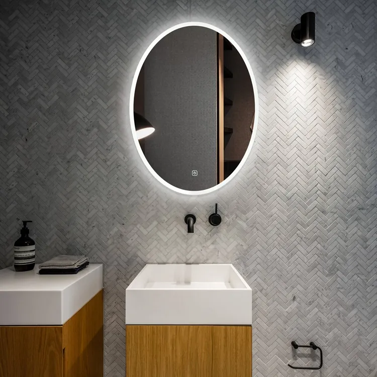 도매 현대 장식 벽 터치 스위치 Fogless Frameless 백라이트 r 벽 마운트 스마트 욕실 거울 조명