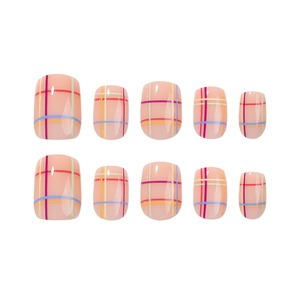 Juego <span class=keywords><strong>de</strong></span> <span class=keywords><strong>Uñas</strong></span> Postizas <span class=keywords><strong>de</strong></span> Neón con Diseño a Cuadros, Rosa, <span class=keywords><strong>Amarillo</strong></span>, Verde, Azul, Tartán, Forma Ovalada, Brillantes, Reutilizables, Hechas a Mano, con Diseño Moderno, 4413 - Product Image 5