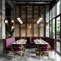Luxueux élégant violet demi-rond velours canapé stand sièges rond marbre café boutique Restaurant Table et chaise ensemble de meubles