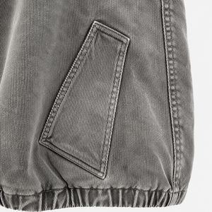 Womens Asymmetric <b>Denim</b> Bomber Jacket Stand Collar Full Sleeve Washed Black Autumn Style Short Length Zipper Closure Women <b>Coat</b> - Product Image 5