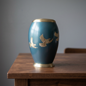Blue Metal Cremation Urn <b>Keepsake</b> Casket Memorial <b>Ashes</b> Container Custom Remembrance Urn <b>for</b> Human or Pet - Indian Home Crafts - Product Image 3