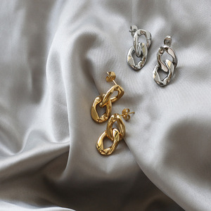 Double <b>Ring</b> <b>Thick</b> Chain Geometric Earrings 18K Gold Plated 316L Stainless Steel Fashion Minimalist Jewelry - Product Image 1