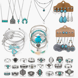 Allin Ensemble de bijoux rétro Bohème Turquoise pour femme Collier en alliage 50 pièces Bracelet Boucles d'oreilles Anneaux Accessoire Accessoires de plage - Product Image 1