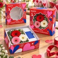 Boîte cadeau rigide personnalisée pour la Saint-Valentin avec fleur de gerbera, fenêtre transparente en PVC, base et couvercle en deux parties, impression CMYK, laminage brillant