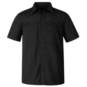 Camisa de manga curta masculina industrial preta, camisa para trabalho mecânico preta personalizada, preço atacado, 2022