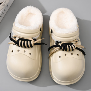 Women's Thick Soled Cotton Slippers Winter Warm Fleece Lined Non Slip Outdoor Wearable Leisure Shoes <b>Sand</b> Color - Product Image 4