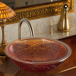 Modern Design <strong>Gold</strong>-E Edge Mounted Glass Bathroom Vanity Basin <strong>Crystal</strong> Wash Basin Diamond Pattern Polished Processed for Washroom - Product Image 1