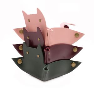 Cute PU <b>Leather</b> Cat Dice Tray Portable Snap Assembly Dice Tray Rolling Desk Storage - Product Image 1