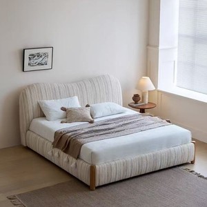 Lit rembourré moderne Rochelle - Tissu artistique <span class=keywords><strong>Cave</strong></span> Stone Nebula, tête de lit incurvée, pieds en frêne blanc de qualité FAS (1,5 m/1,8 m) - Product Image 4