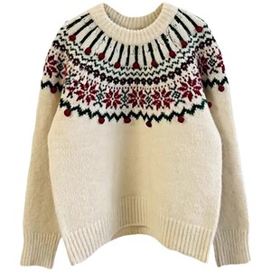 Un <span class=keywords><strong>pull</strong></span> rouge <span class=keywords><strong>de</strong></span> Fair Isle pour Noël et le Nouvel An, un haut jacquard rétro <span class=keywords><strong>chic</strong></span> pour femme en automne et en hiver, et un - Product Image 4
