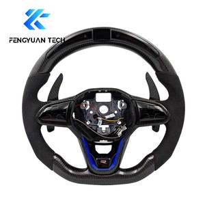 พวงมาลัยหนังแท้คาร์บอนไฟเบอร์ฟอร์จ สำหรับรถยนต์ VW Golf 8 MK8 R-line <span class=keywords><strong>GTI</strong></span> พร้อมอัลคันทาร่า สไตล์สปอร์ต ไม่มีถุงลมนิรภัย - Product Image 2