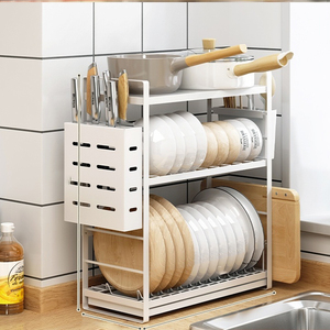 Escurridor de vajilla de 3 niveles, escurridor de vajilla de acero inoxidable, organizador de cocina - Product Image 6