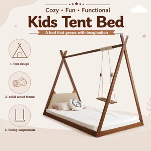 Cama Infantil Montessori con Estructura de Casa, Diseño de Cama Tipo Tienda para Niños Pequeños, Muebles de Dormitorio - Product Image 3