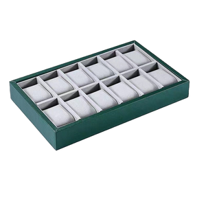 <b>Green</b> Leather Material Modern Square Watch Display Tray Organizer Fashion Jewelry Container with <b>Velvet</b> Lining - Product Image 1