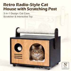 Cama para gatos cerrada, cama para gatos multifuncional estilo radio, cama para gatos resistente a arañazos, suministros multifuncionales para gatos - Product Image 2