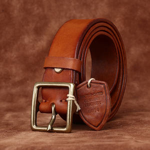Cinturones de cuero de moda teñidos con agua Vintage para hombres Cinturones vaqueros de hombre con hebilla de cobre genuino - Product Image 1