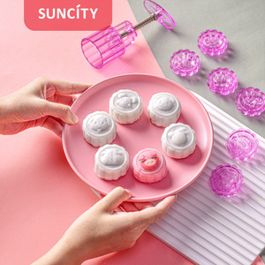 Suncity Mooncake Mold Pink Hand Press Non Stick Snow Skin Mung Bean Cake Baking Tool - Product Image 4
