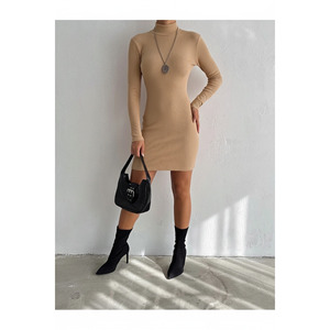 Women's Full Turtleneck Mini Dress 90 Cm <b>Fish</b> Silhouette Long Sleeve Sweater Dress - Product Image 5