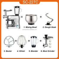Multifonction Home Kitchen Oem Impastatrice Bol mélangeur en acier inoxydable de 5L sur pied Mélangeur avec hachoir à viande de 1,5 L