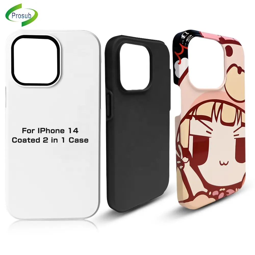 Prosub Sublimation Phone Cases 3D TPU+PC Coated Sublimation Case 2 In 1 Tough Blank Mobile Cover For Iphone 14 13 12 Pro Max