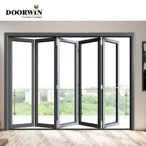 Doorwin Flat Exterior Door Foldable Glass Doors And Windows Aluminium Exterior Entry Bifolding Accordion Door For Villa