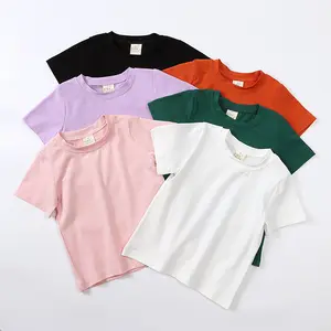 Camiseta de verão para crianças, roupas de bebê para meninos e meninas, casual, respirável, de malha, cor sólida, com estampa de logotipo personalizado, baixo MOQ