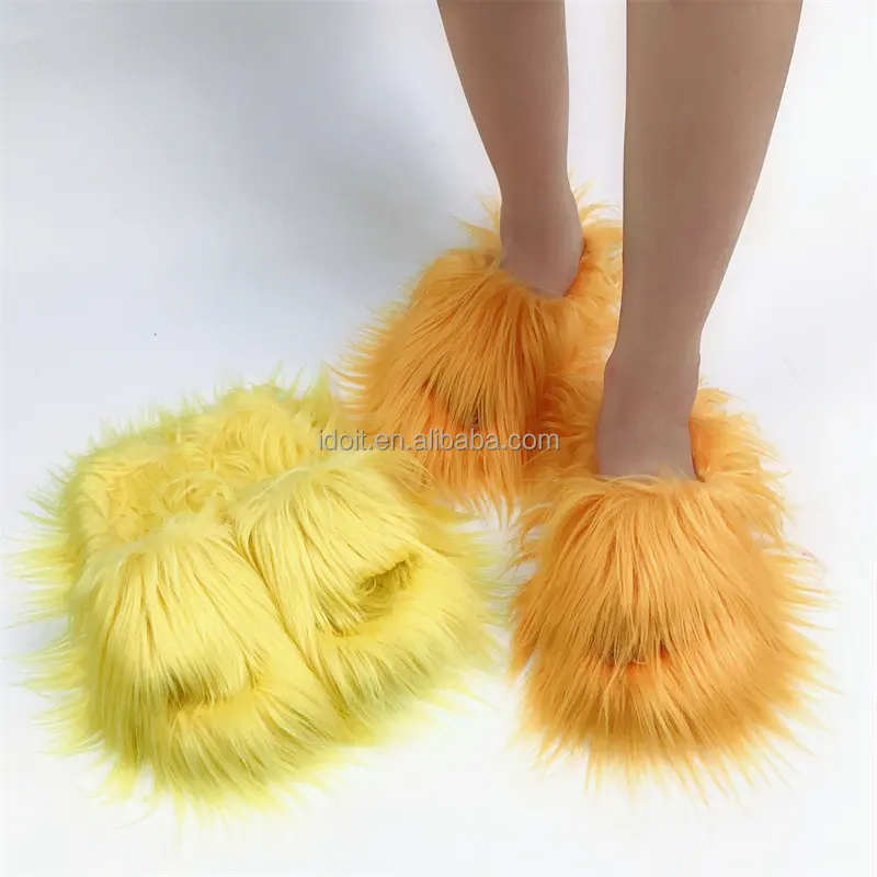 2023 open-toe ladies fuzzy designer Slippers flat Mongolian wool Slippers Indoor long hair furry house slipper for women