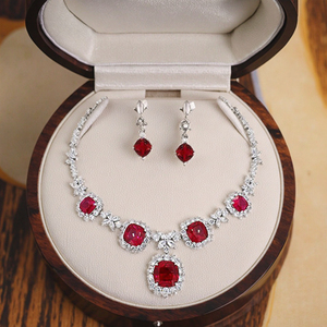 Keiyue Của Phụ Nữ Bạc Tuyên Bố Trang Sức Thiết Lập Tự Nhiên Màu Đỏ Của <span class=keywords><strong>Ruby</strong></span> CZ Vòng Cổ Bông Tai Cho Các Bên Quà Tặng Engagements Ngày Kỷ Niệm - Product Image 3
