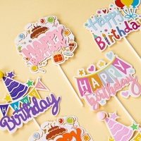 Mignonne Décoration Gâteau Bonbon Dessin Animé Panneau Boîte Cadeau Anniversaire Ballon Chapeau Fête Enfants Pique-Dents Drapeau