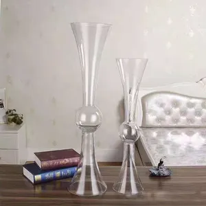 แจกันแก้วขายดีแจกันแก้วใสทรงสูง24นิ้ว,แจกันแก้วทรงสูงสามารถใส่กลับด้านได้ทรงทรัมเป็ตสำหรับงานแต่งงานงานแต่งงานแนวโค้ง