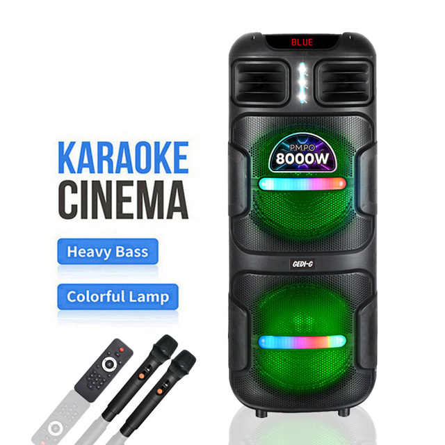 GD-2152 Double 12 Inch BT Portable Trolley Speaker Party Speaker With Remote USB Function LED Lighting Big Speakers Outdoor