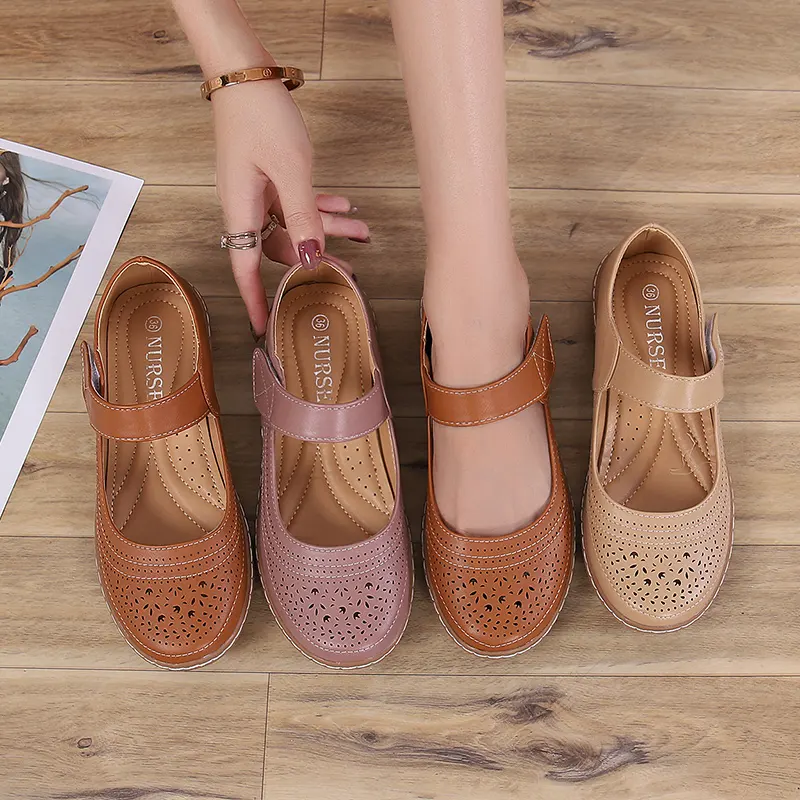 Wholesale round toe travelling shoes summer shoes women walking style shoes women's flats