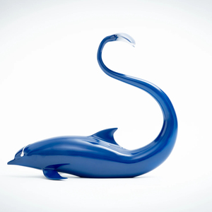 Calidad italiana Diseño contemporáneo Forma irregular Delfín azul Fibra de vidrio Metal Artesanía para Decorativo - Product Image 1