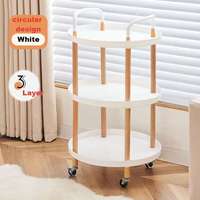 Chariot de service roulant rond en bois blanc, chariot utilitaire